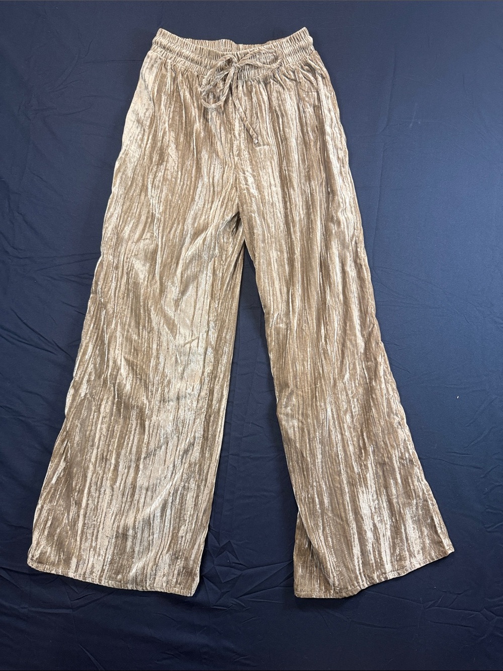 Metallic Crushed Velvet Wide-Leg Pants Boutique Boho Y2K Size Small
